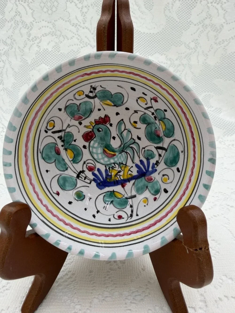 Orvieto Green Rooster Coupe Pasta/Soup BowlMade In Italy